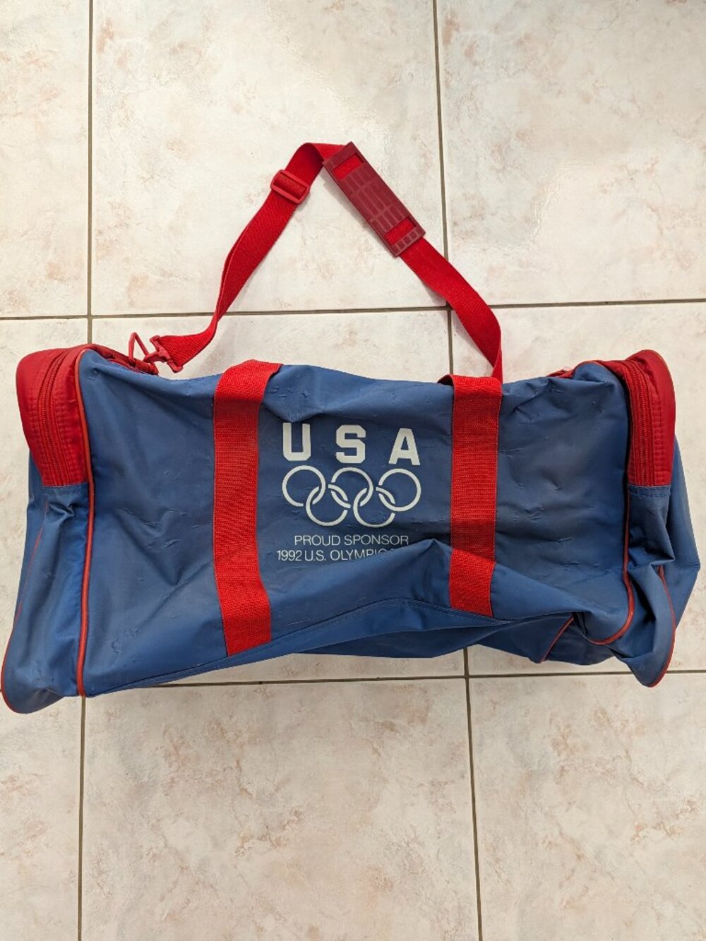 USED duffel bag w/ Ray Ban Logo Blue & Red colors w/ Olympic 1992 sponsorship